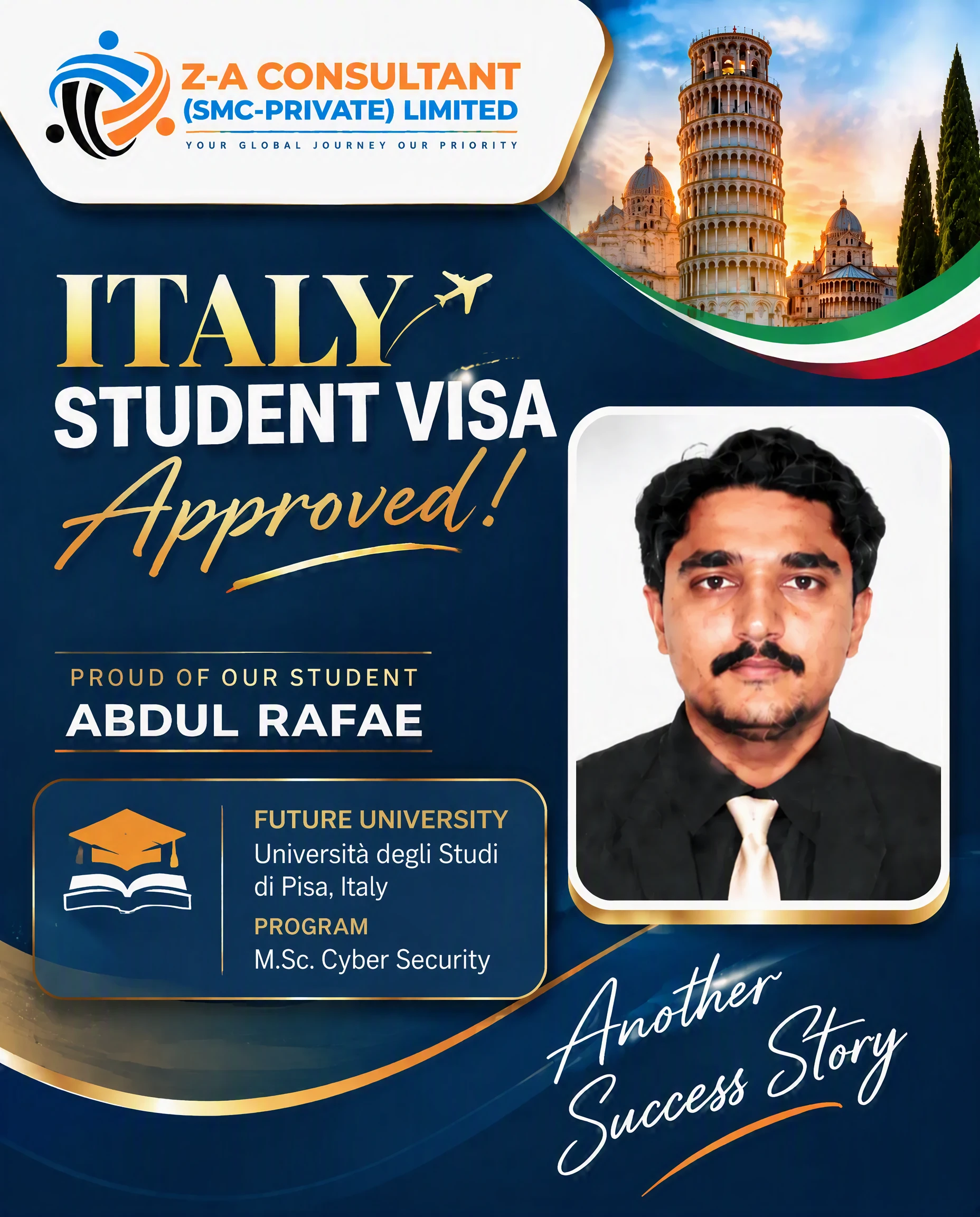 Abdul Rafae Italy study visa success story